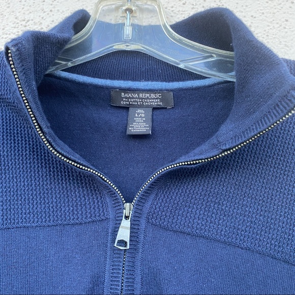 BANANA REPUBLIC men’s pullover sweater cotton cashmere navy blue knit popover L - Picture 4 of 9